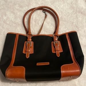 Black canvas, leather  trim, medium sized Dooney and Bourke bag